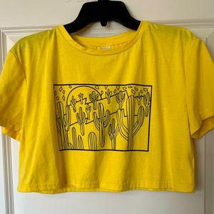 Cactus crop top for women, yellow